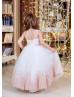 White Tulle Rose Pink Lace Ankle Length Flower Girl Dress